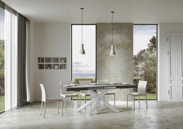 Tavolo allungabile 90x130/234 cm Volantis Cemento telaio Bianco - immagine 4