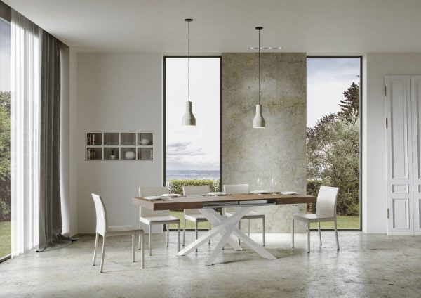 Tavolo allungabile 90x130/390 cm Volantis Noce telaio Bianco - immagine 4